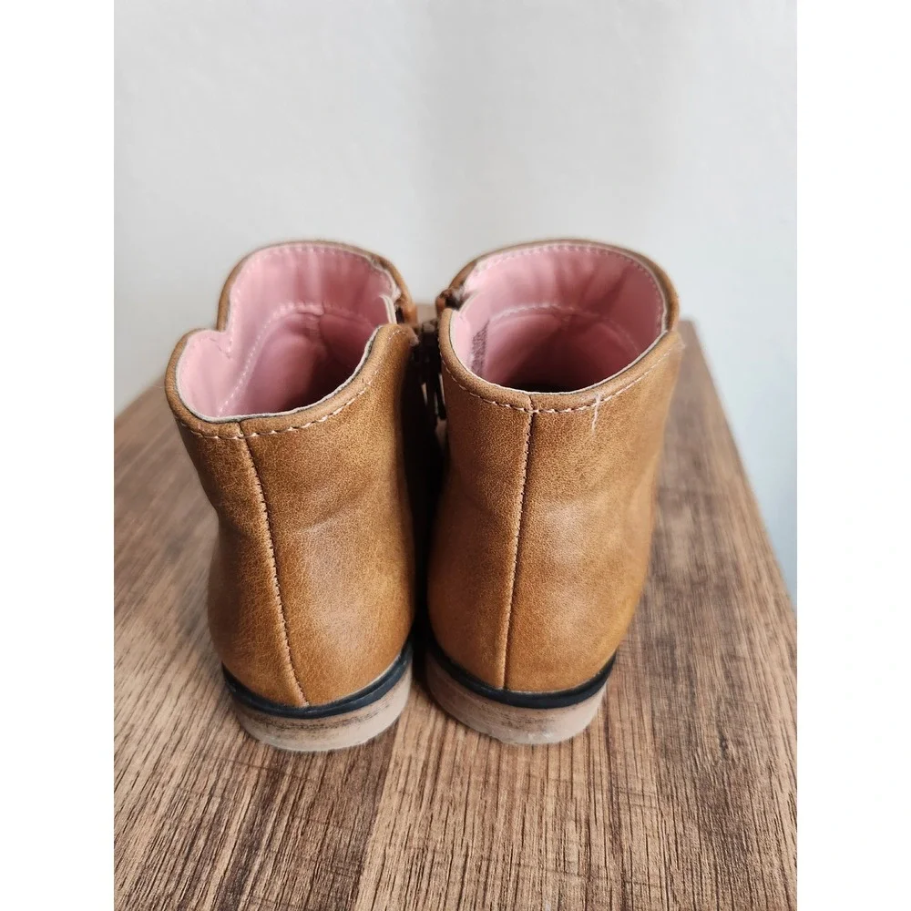Kids Ankle Boots, Brown Faux Leather, Side Zipper Closure, Toddler Casual